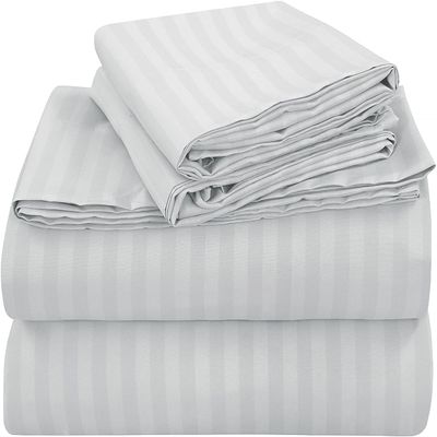 100% Egyptian Cotton Sheet Set (6 Piece) 400 Thread Count, Luxurious, Soft & Breatheable, 22-Inches Deep Pocket of Fitted Sheet, Cooling Bedding Set-Light Grey Stripe,King Size.