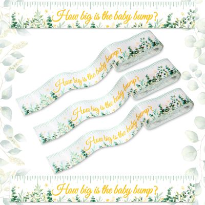 3 Rolls Baby Shower Measure Belly Game Baby Shower Games How Big Is Bump Belly Measuring Tape for Gender Reveal Games Party Supplies, 2 Inch x 115 Ft(Leaves Style)
