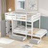 XIONGGG Twin Over Twin Bunk Bed with Built-in Storage Wardrobe and Two Drawers, Convertible Design, Solid Wood Bunk Bed for Kids, Teens view 1