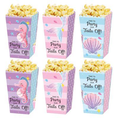 24 PCS Mermaid Popcorn Boxes, Mermaid Treat Boxes Candy Cookie Holder Container for Mermaid Birthday Themed Wedding Party Favors Supplies Dessert Decorations
