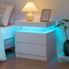 Bingoday LED Nightstands with 2 Drawers, End Table with RGB LED Lights for Bedroom Living Room, White Bedside Table view 3