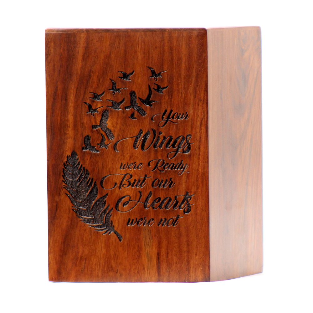 Merit wooden craft Wooden Cremation Urn for Human Ashes, Adult Rosewood Urn for Ashes, Humming Funeral Cremation Urn Hand-Crafted - Burial Urn Box (Rosewood, Large - 11.25Hx6.25W (250 Cu/in)