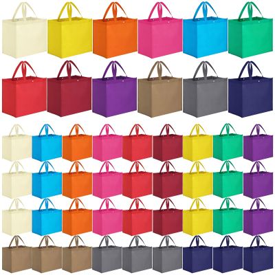 Boao 48 Pack Reusable Grocery Bags 13''L x 9.4''W x 15''H Large Foldable Shopping Tote Bag Non Woven with Handle and Button(Multicolor)