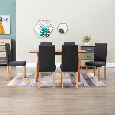 CHARMMA Dining Chairs Set of 6, Upholstered Dining Chairs with Cushioned Backrest & Wood Legs, Modern Fabric Kitchen Chair for Dining Room/Kitchen/Restaurant, Dark Grey, 16.5x20.1x37.4