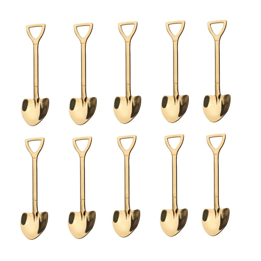 10 Pack Dessert Spoon 6 inch Shovel Shape Stainless Steel Spoons Ice Cream Fruit Spoon for Home Kitchen or Restaurant, Gold
