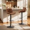 Art Leon Bar Stools, Set of 2, Morden Faux Leather Counter Height Bar Stools with Back, Adjustable Swivel Stool Chair for Home Kitchen Island Pub, Black Powder Coated Base, Yellow Brown view 1
