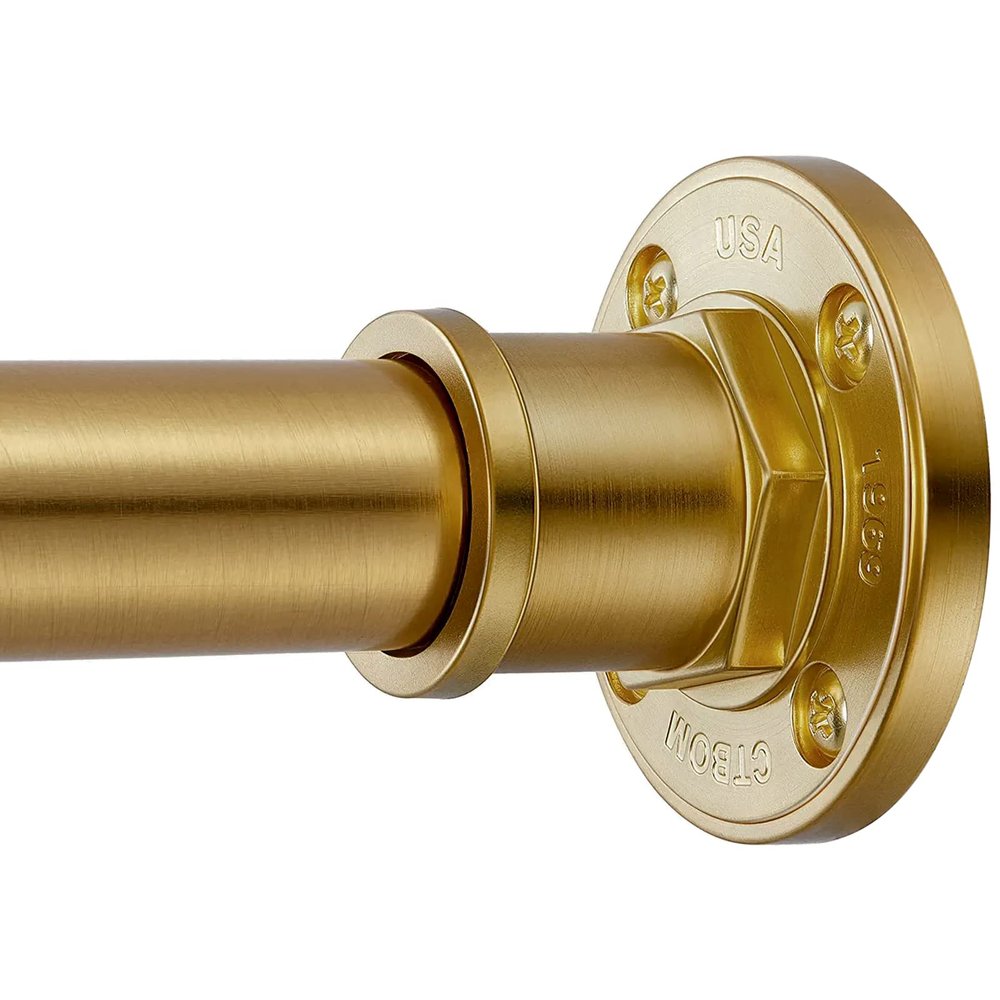 BRIOFOX Industrial Shower Curtain Rod - 2-in-1 Design Tension Curtain Rod - Never Rust Non-Slip 43 to 72 Inch Metal Steel, Gold Window Curtain Rod
