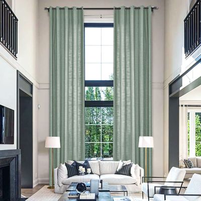 Fcosie Extra Long Curtains 10-24 ft Length, Solid Luxury Linen Drapes for High Ceilings, Room Darkening Curtain Panels with Grommet Top, Loft Drapes Window Treatments (Pale Blue, 50" W x 168" L)