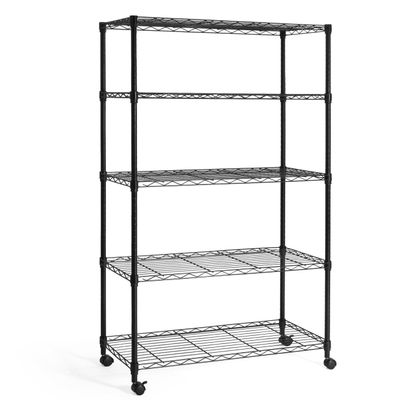 CAPHAUS 3/4/5-Tier Adjustable Height Wire Shelving Unit, Wire Rack Shelving, Metal Steel Storage Shelves, Garage Shelving Storage Organizer, Utility Storage Shelf, 5-Tier With Wheels, Black