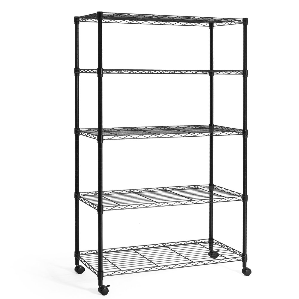 CAPHAUS 3/4/5-Tier Adjustable Height Wire Shelving Unit, Wire Rack Shelving, Metal Steel Storage Shelves, Garage Shelving Storage Organizer, Utility Storage Shelf, 5-Tier With Wheels, Black