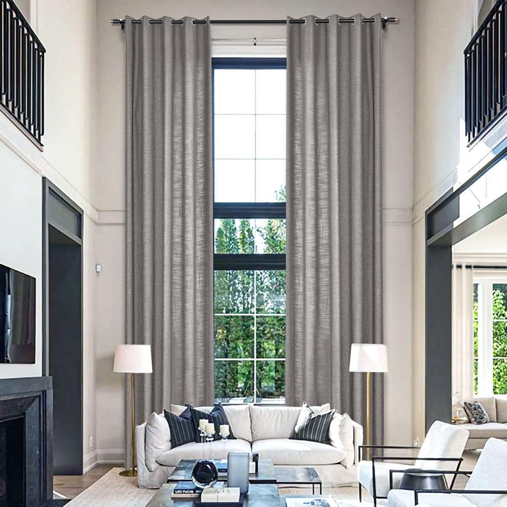 Fcosie Extra Long Curtains 10-24 ft Length, Solid Luxury Linen Drapes for High Ceilings, Room Darkening Curtain Panels with Grommet Top, Loft Drapes Window Treatments (Parchment, 50" W x 168" L)