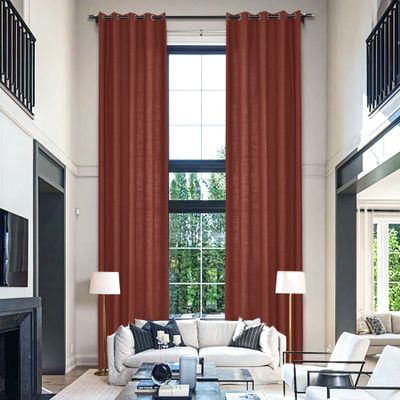 Fcosie Extra Long Curtains 10-24 ft Length, Solid Luxury Linen Drapes for High Ceilings, Room Darkening Curtain Panels with Grommet Top, Loft Drapes Window Treatments (Cinnabar, 50" W x 168" L)