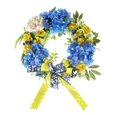 2022 Decor Wreath, Artificial Colorful Butterfly Decorative Spring and Summer Wreath for Front Door Home Farmhouse Wedding Party Wall Window Decor Indoor Outdoor (Blue Yellow Flower)