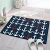 Absorbent Bath Rugs Fluffy Shag Plush Bathroom Doormat Indoor Shaggy Carpet Red White Anchor Nautical Theme Non Slip Super Soft Floor Mats Navy Dark Blue Back for Bedroom/Living Room Front Door view 1