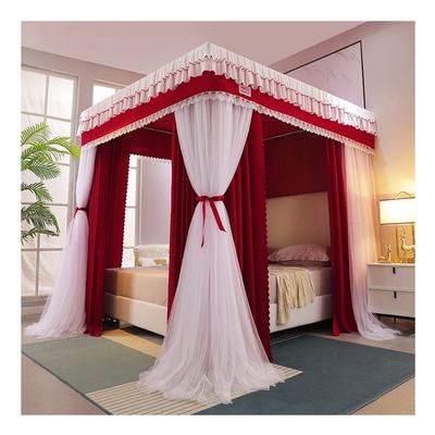 Bed Canopy Mosquito Net for Single Double Bed, Girl Princess Room Romantic Bedroom Decoration 4 Corner Post Bed Curtains (Color : Red, Size : 200X220X200CM)