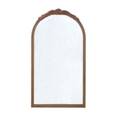 A&B Home Arched Vertical Mirror - Wall Mirror with Hand Carved Rose Antique Mirror Frame, 23" x 42" Arch Mirror for Bathroom Living Room Bedroom Enterway, Dark Brown