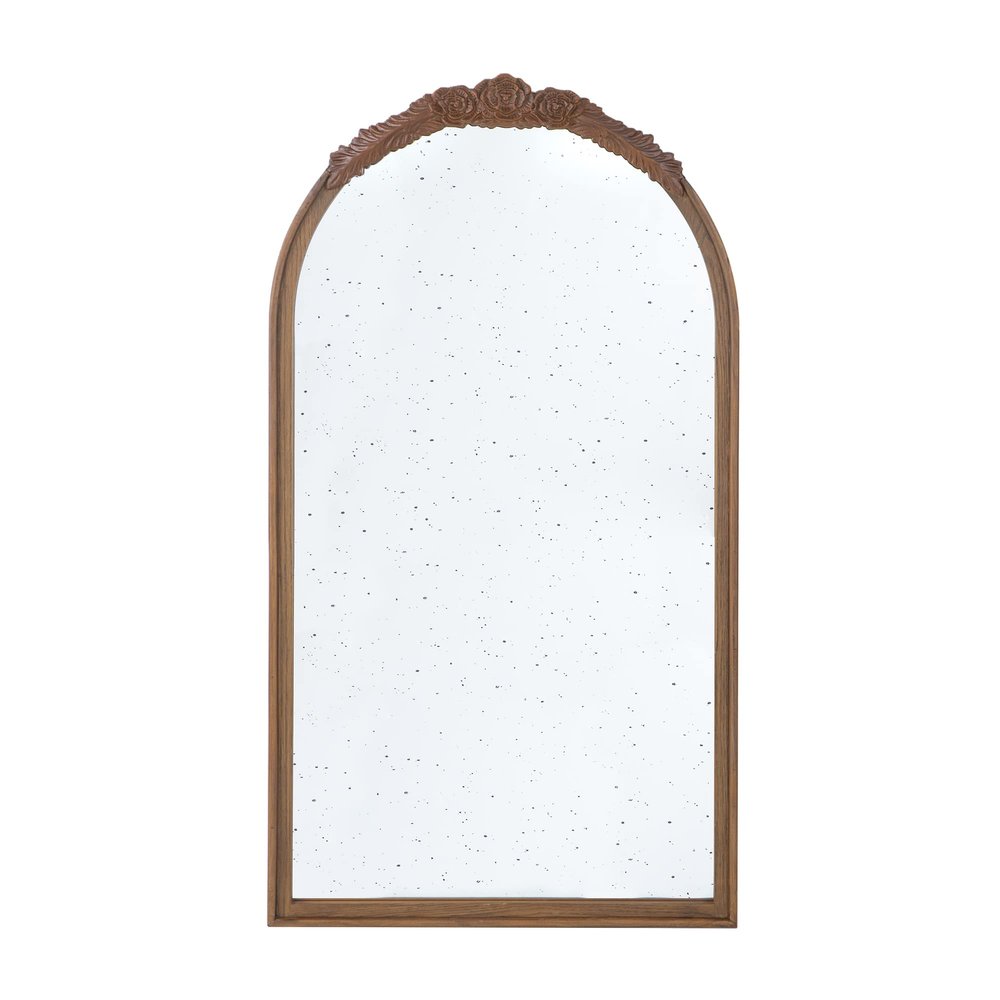 A&B Home Arched Vertical Mirror - Wall Mirror with Hand Carved Rose Antique Mirror Frame, 23" x 42" Arch Mirror for Bathroom Living Room Bedroom Enterway, Dark Brown