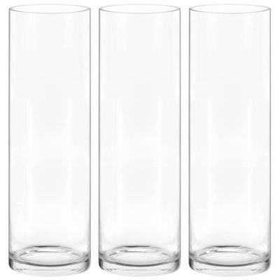 10 Inch Tall Cylinder Vase,Set of 3 Glass Vases for Centerpieces,Clear Flower Vase for Home Decor,Candle Holder,Wedding Favors(4" W X 10" H)