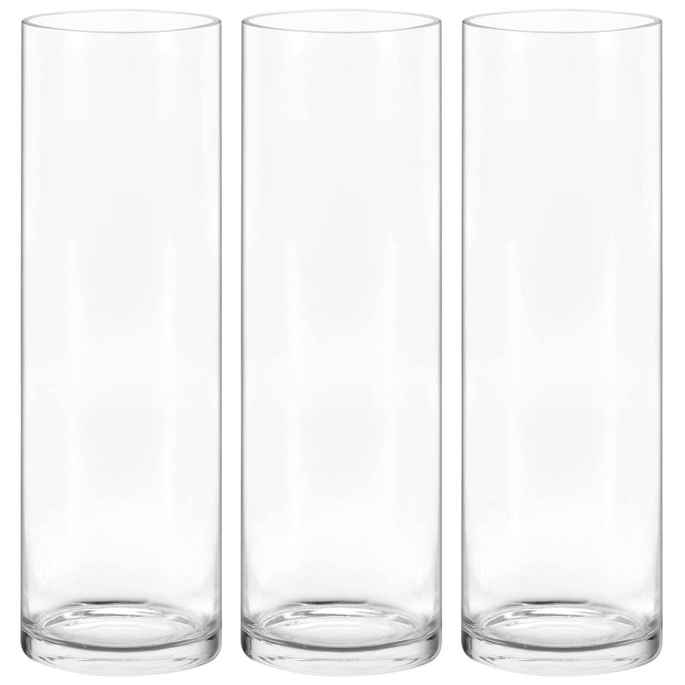 10 Inch Tall Cylinder Vase,Set of 3 Glass Vases for Centerpieces,Clear Flower Vase for Home Decor,Candle Holder,Wedding Favors(4" W X 10" H)