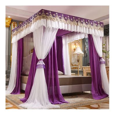 European-Style Bed Canopy Mosquito Net for Single Double Bed, 150/180/200cm Square Bed Curtains Adult Girls Boys Bedroom Decor, Metal Stand (Color : Purpie-1, Size : 200X220X200CM)