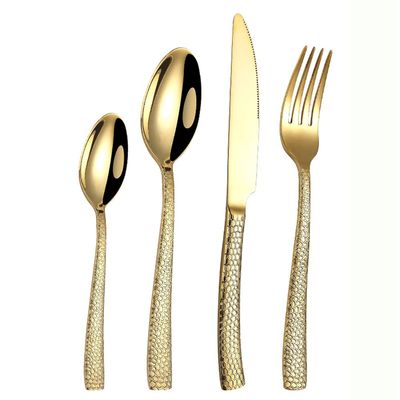 24 Piece Flatware Set, Modern Unique Stainless Steel Gold Silverware Cutlery Set for 6, Mirror Polished Eating Tableware Utensils for Home, Restaurant, Wedding, Party (Snake -patterned handle)