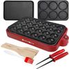 Health and Home Multifunction Nonstick Baking Maker with 3 Interchangeable Baking Plates for Fried Eggs, Fried Steak, Takoyaki, Cake Pops, Grill Maker, RED-1 view 1
