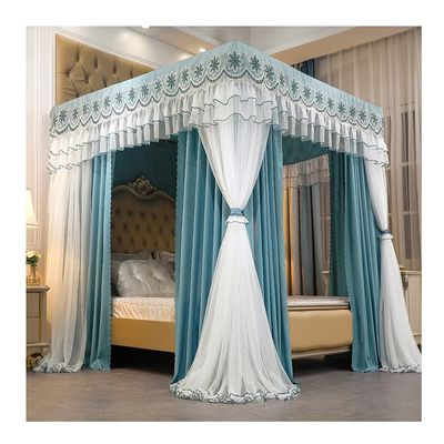 Bed Canopy Mosquito Net for Twin Queen King, Princess Room European Palace Embroidery Bed Curtain Bedroom Decoration (Color : Blue, Size : 150X200X200CM)