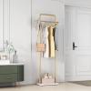 TIEOU Gold Clothing Racks with Shelf, Heavy Duty Gold Clothes Racks for Boutiques, Free-Standing Metal Garment Rack for Hanging Clothes, Modern Coat Rack Entryway view 4