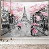 Drgilau Paris Eiffel Tower Tapestry Wall Hanging, Pink Wall Decor Tapestries Eiffel Tower Aesthetic France Romantic Wall Art Tapestry for Woman Teen Girls Bedroom Living Room Dorm view 1