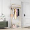 TIEOU Gold Clothing Racks with Shelf, Heavy Duty Gold Clothes Racks for Boutiques, Free-Standing Metal Garment Rack for Hanging Clothes, Modern Coat Rack Entryway view 2