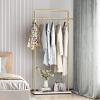 TIEOU Gold Clothing Racks with Shelf, Heavy Duty Gold Clothes Racks for Boutiques, Free-Standing Metal Garment Rack for Hanging Clothes, Modern Coat Rack Entryway view 4