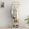 TIEOU Gold Clothes Racks with Shelf, Heavy Duty Gold Clothing Racks for Boutiques, Free-Standing Metal Garment Rack for Hanging Clothes, Modern Coat Rack Entryway view 1