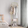 TIEOU Gold Clothes Racks with Shelf, Heavy Duty Gold Clothing Racks for Boutiques, Free-Standing Metal Garment Rack for Hanging Clothes, Modern Coat Rack Entryway view 2