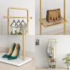 TIEOU Gold Clothes Racks with Shelf, Heavy Duty Gold Clothing Racks for Boutiques, Free-Standing Metal Garment Rack for Hanging Clothes, Modern Coat Rack Entryway view 3
