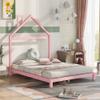 AOCHUANG Wood Platform Bed with House-Shaped Headboard, Full Size Platform Bed with Chimney Design and Wood Slats Support for Kids Teens, No Box Spring Needed (Pine-Full) view 1
