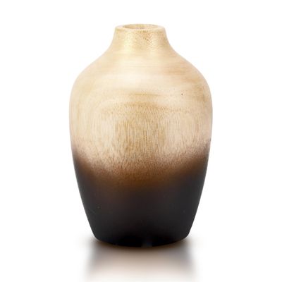 6-inch Mango Wood Flower Vase  Handmade Bottle Shaped Decorative Wooden Tabletop Vase for Rustic Home Dcor | Brown to Black Gradient Indoor Centerpiece | Artisan Mango Tree Vase for Dried Flowers