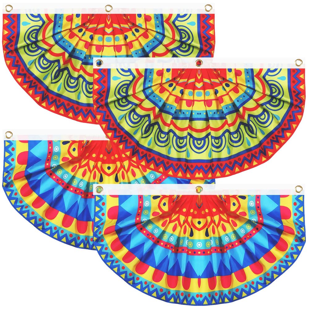 4 Pcs Mexican Party Banner Decorations Semicircle Fiesta Bunting Flag Pleated Cinco De Mayo Fan Porch Flag for Mexican Festivals, Carnivals, Wedding, Birthday, Luau Taco Party Favors(Classic)