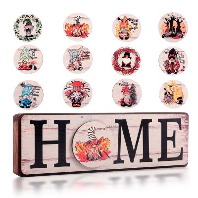2022 New Wooden Suction Stone Ornaments 12 Replaceable Wooden Signs a Variety of Styles Decorative Holiday Home Decor Gifts