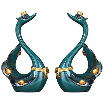 ArtsPavilion 2PCS Modern Swan Resin Handicraft Ornaments Living Room TV Cabinet Cabinet Home Decoration for Wedding Gifts Bookshelf (Color : Green)