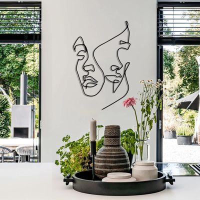 Abstract Couple Faces Line Art, Metal Wall Decor, Minimalist Wall Art, Two Faces Wall Art, Metal Artwork, Couple Faces Wall Art,Livingroom Decor,Housewarming Gift, Bedroom Decor, Above Bed Decor (23.6" x 15.4" (60 x 39 cm), Black)