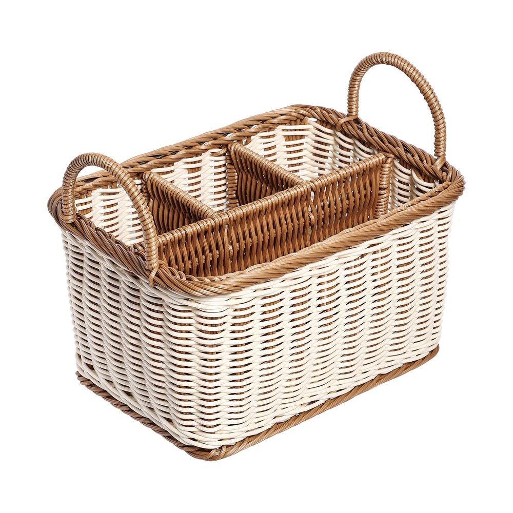 Hemoton Storage Basket Hand Woven Pp 4 Compartments 9.52X7.28X6.88 in