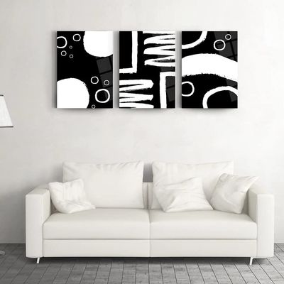 Abstract Pattern Set Of 3 Wall Decor , Glass Wall Art, Frameless Free Floating Tempered Glass Panel, Living Room Decoration (27.5W x 39.3H 70x100cm Each Piece)