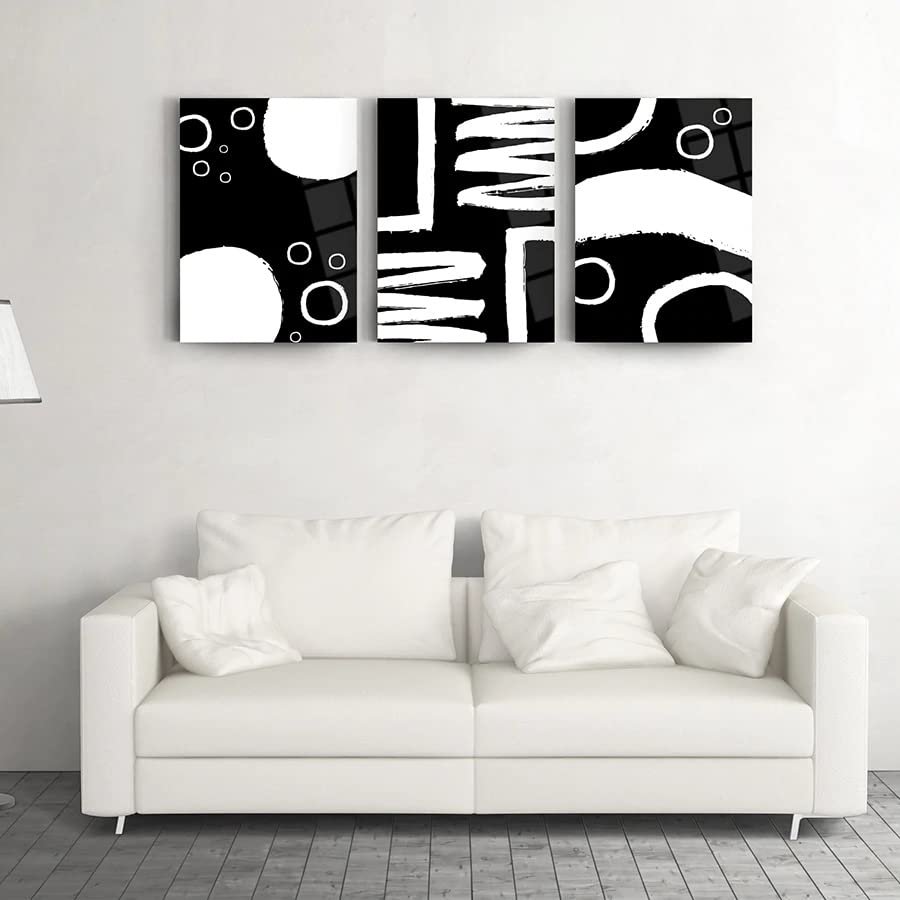 Abstract Pattern Set Of 3 Wall Decor , Glass Wall Art, Frameless Free Floating Tempered Glass Panel, Living Room Decoration (27.5W x 39.3H 70x100cm Each Piece)