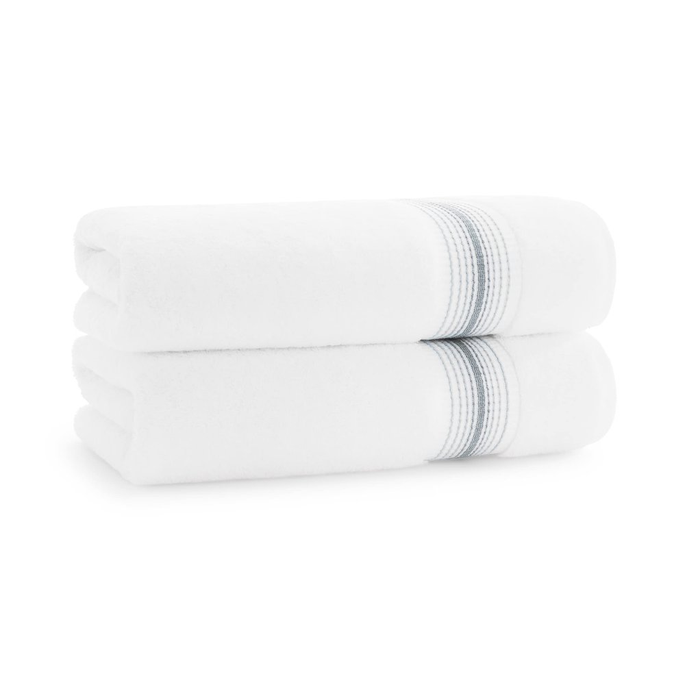 Aston & Arden Aegean Ombre Stripe Bath Towels, Pack of 2, 100% Turkish Cotton 600 GSM Oversized Bathroom Towels for Spa or Hotel, 30 x 60 in, Slate Grey