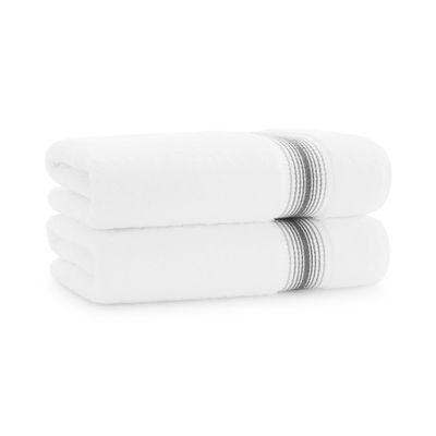 Aston & Arden Aegean Ombre Stripe Bath Towels, Pack of 2, 100% Turkish Cotton 600 GSM Oversized Bathroom Towels for Spa or Hotel, 30 x 60 in, Pewter Grey