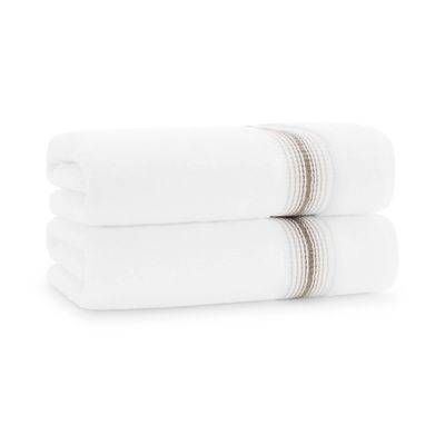 Aston & Arden Aegean Ombre Stripe Bath Towels, Pack of 2, 100% Turkish Cotton 600 GSM Oversized Bathroom Towels for Spa or Hotel, 30 x 60 in, Sand