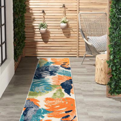 Rugshop Arles Palm Floral Leaves Non-Shedding Runner Rug Patio Deck Backyard Indoor/Outdoor Runner Rug 2' x 7' Multi