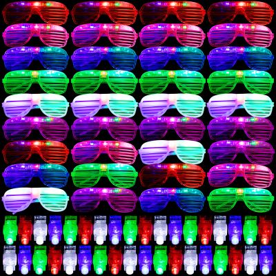 weilaga 72 Pack LED Light Up Neon Flashing Toys 6 Color Glow in the Dark Party Supplies with 36 LED Glasses Shutter Shades Glow, 36 Finger Ring Lights for Birthday,Easter, Carnival Rave Party