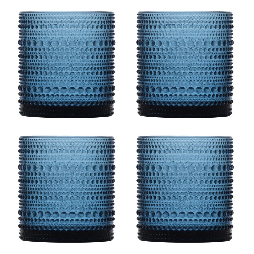 Fortessa Jupiter Beaded Hobnail Glass, 10 Ounce Double Old Fashioned (Set of 4), Cornflower Blue
