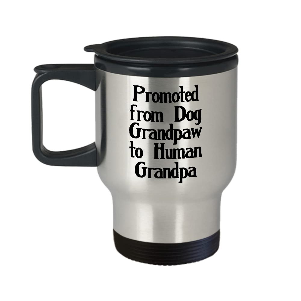 Promoted from Dog Grandpaw to Human Grandpa Mug Travel Coffee Cup Funny Gift for Dad New Baby Shower